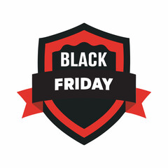 A vector vintage Black Friday emblem badges, labels, and retro signs with ribbons and shields for product sale tags or banners