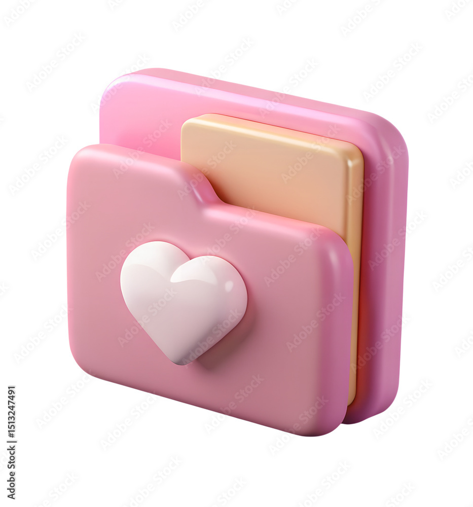 Poster delightful 3d rendering of a pink folder with a heart icon displaying romantic and cute concept desi