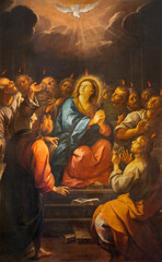 Fototapeta na wymiar PIACENZA, ITALY - MAY 20, 2025: The painting of Pentecost in the Church Basilica di San Francesco by Giuseppe Nuvolone (1681).