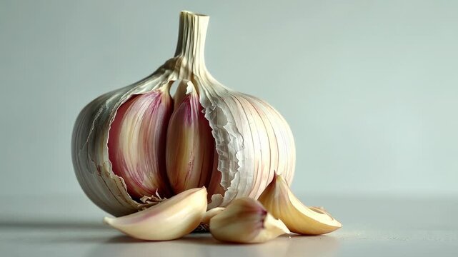 Open garlic bulb with cloves