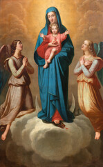 Fototapeta na wymiar PIACENZA, ITALY - MAY 20, 2025: The painting of Madonna - Immaculate Conception with the angels in the church Chiesa di San Antonio by unknown artist of 19. cent. 