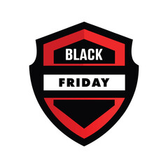 Fototapeta premium A vector vintage Black Friday emblem badges, labels, and retro signs with ribbons and shields for product sale tags or banners