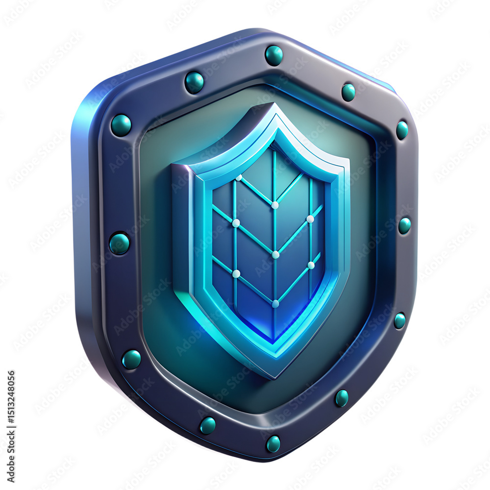 Poster modern digital shield illustration with glowing neon accents and intricate details of a network in a