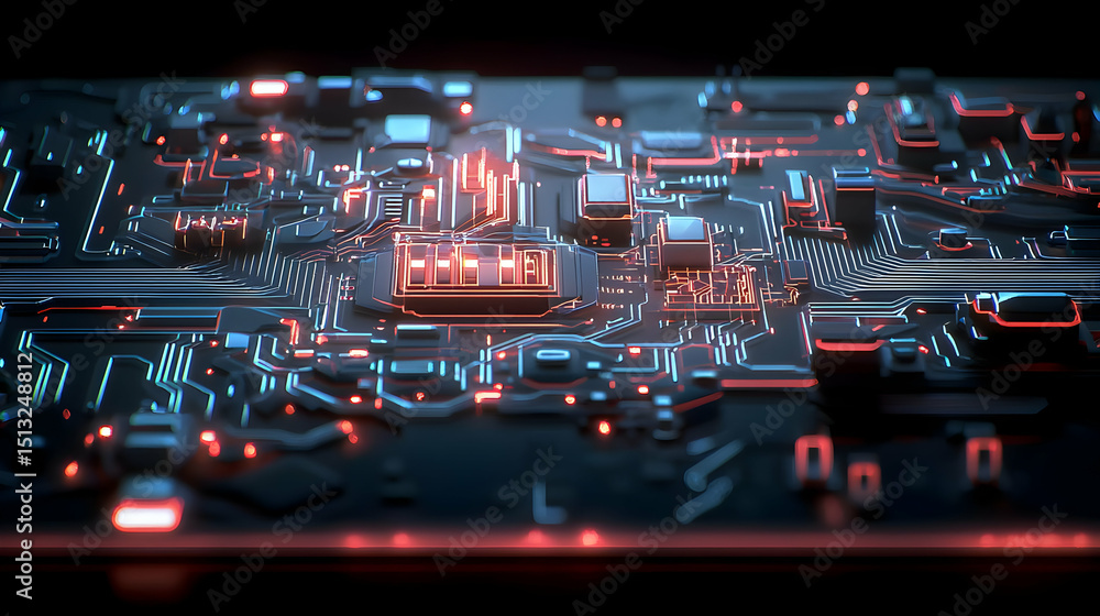 Aufkleber abstract pixelated circuit board with glowing components