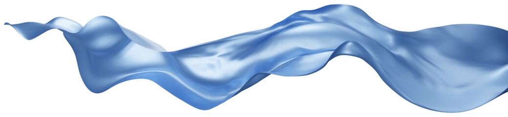 Flying light blue silk textile fabric flag background. Smooth elegant blue Satin Isolated on white Background for grand opening ceremony. Blue curtain