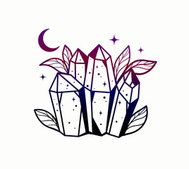 Mystical vector crystals with magical energy and glowing details. These fantasy gems come in shades of purple and blue, ideal for spiritual, fantasy, and alchemy-themed designs.