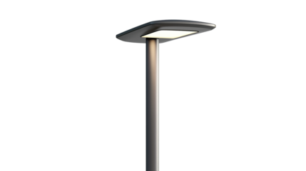 Slim street light mounted on steel pole isolated on transparent background. PNG