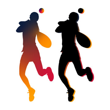 Jumping Tennis Player Silhouette in Red Gradient for Sports Design