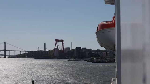 Gothenburg, Sweden A ship navigates through the harbour of Gothenburg and the &Auml;lvsborg Bridge (Swedish: &Auml;lvsborgsbron)