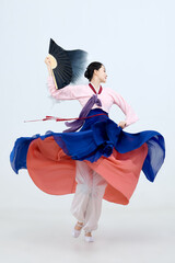 Beautiful dancers performing traditional Korean dance in Yanbian, China