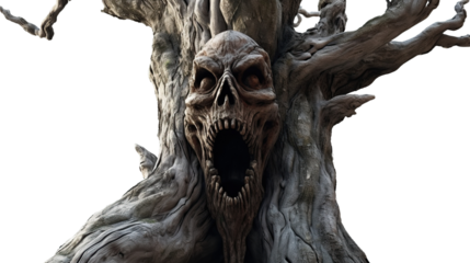 Spooky ancient Halloween tree isolated on transparent background. PNG