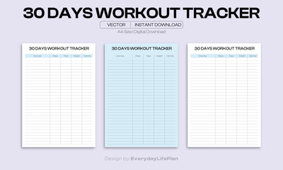 30 Days Workout Tracker Printable Fitness Template