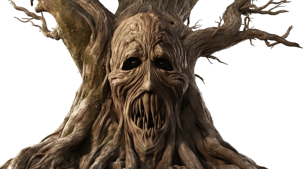 Spooky ancient Halloween tree isolated on transparent background. PNG