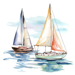 Fototapeta premium Watercolor Sailing Boats on a Calm Sea