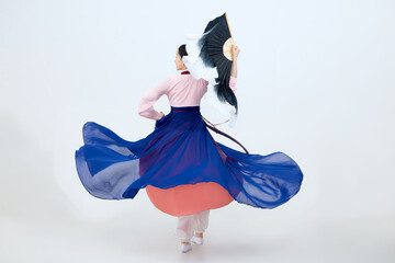 Beautiful dancers performing traditional Korean dance in Yanbian, China