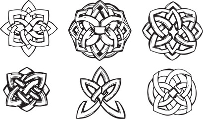 A set of Celtic elements, ornaments, symbols, icons. Hand drawn vector illustration	