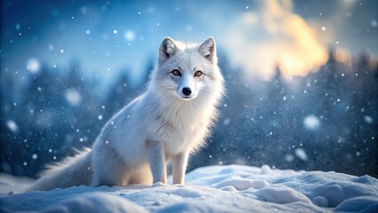 Stunning Arctic Fox in the Snow Bokeh Effect â€“ Enchanting Wildlife Photography, Nature's Beauty, Arctic Landscape, Snowy Background, Wildlife in Winter, Adorable Fox, Winter Wonderland