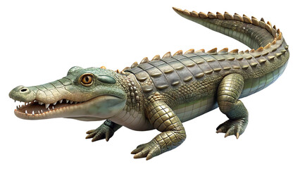 Naklejka premium Realistic 3d illustration of a green and brown detailed crocodile against a white background