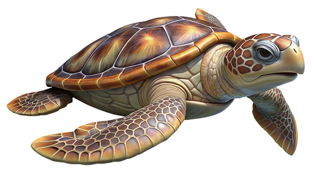 Realistic 3d illustration of a beautiful sea turtle on a transparent background