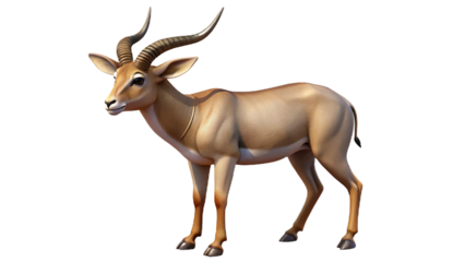 Realistic animated illustration of a gazelle depicted in a standing position with curved horns