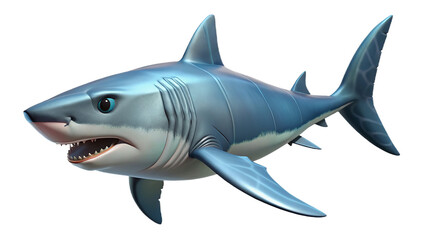 Obraz premium Realistic cartoon illustration of a fierce great white shark swimming in the ocean