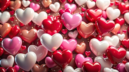 Vibrant Valentine's Day Hearts Background with 3D Red, Pink, and White Heart Decorations for Romantic Product Photography