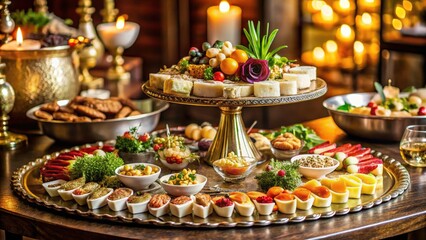 Vintage Style Photography of an Elegantly Presented Hors d'Oeuvres Tray at a High-End Event, Showcasing Exceptional Hospitality and Culinary Artistry