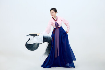 Beautiful dancers performing traditional Korean dance in Yanbian, China
