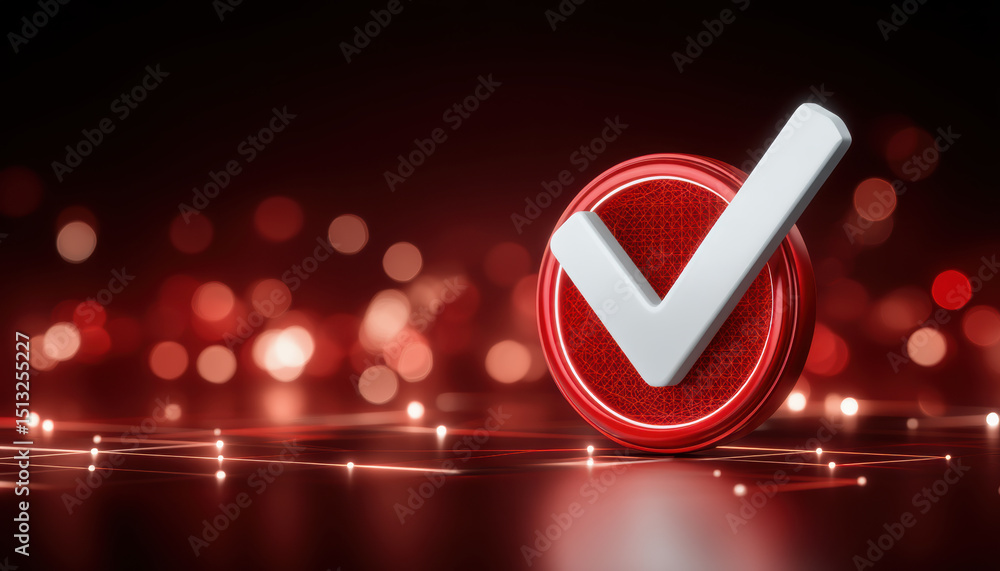 Aufkleber successful checkmark icon with glowing red background and e commerce concept for online approval and