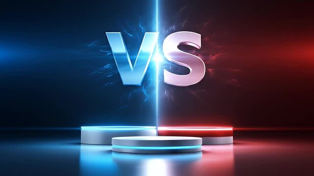 Versus Stage with Metallic VS Logo and Red Blue Podiums