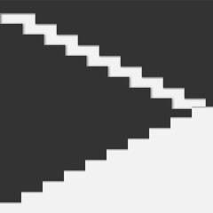 Minimalist abstract staircase design, featuring a series of floating steps forming a geometric zigzag pattern. The artwork has a monochrome color scheme with soft shadows