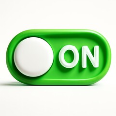 3D icon of On switch button isolated on white background, green toggle control, slider.