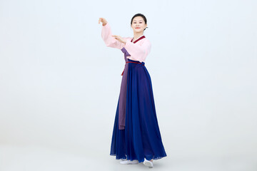 Beautiful dancers performing traditional Korean dance in Yanbian, China