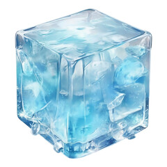 Crystal clear ice cubes on a white background, reflecting cool blue light