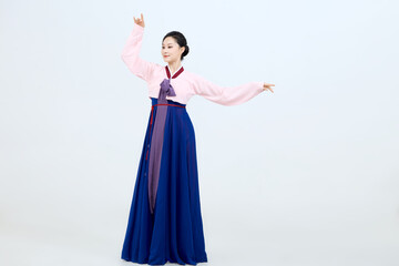 Beautiful dancers performing traditional Korean dance in Yanbian, China