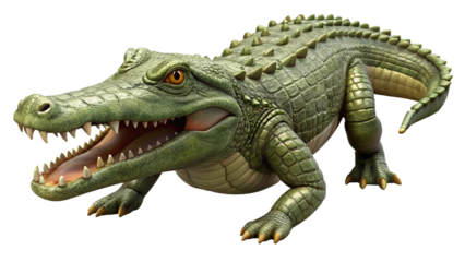 Detailed illustration of an aggressive green crocodile with sharp teeth and an open mouth