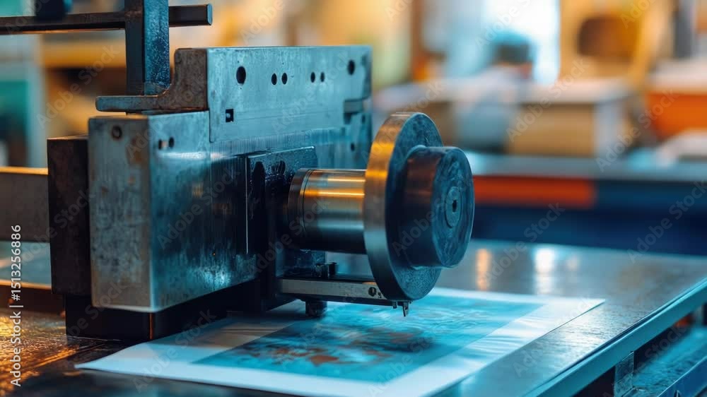 Poster a machine sits on a table, likely used for office tasks