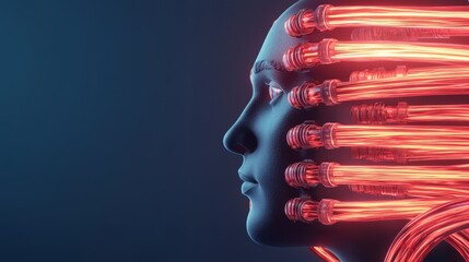 economy consumption efficiency concept. Futuristic human profile with glowing lines representing technology and innovation.