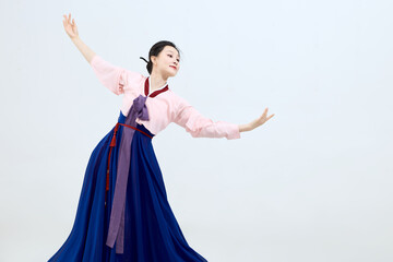 Beautiful dancers performing traditional Korean dance in Yanbian, China