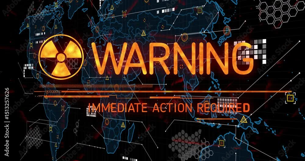 Poster opening ui showing pulsing icon on map, bar extending wpx turning into warning flashing action text