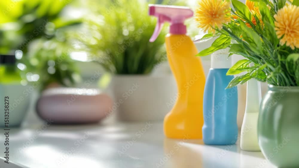Poster A collection of colorful towels arranged neatly on a table alongside a vase filled with fresh flowers