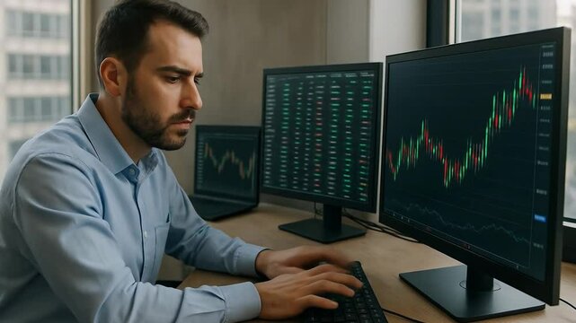 Focused trader analyzing market data