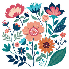 Seamless floral pattern design with flowers, leaves, and branches for summer decoration