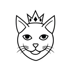 cat head with crown vector logo on white
