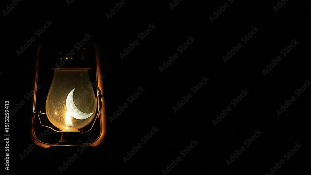 Poster a lantern with the moon shining brightly in the center, perfect for use as a decorative image or sym