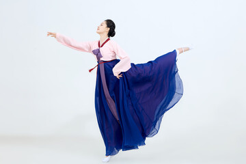 Beautiful dancers performing traditional Korean dance in Yanbian, China