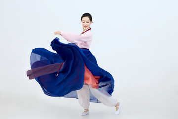 Beautiful dancers performing traditional Korean dance in Yanbian, China