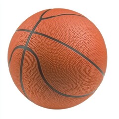 A close-up of a classic orange basketball with black lines, showcasing its textured surface against a white background