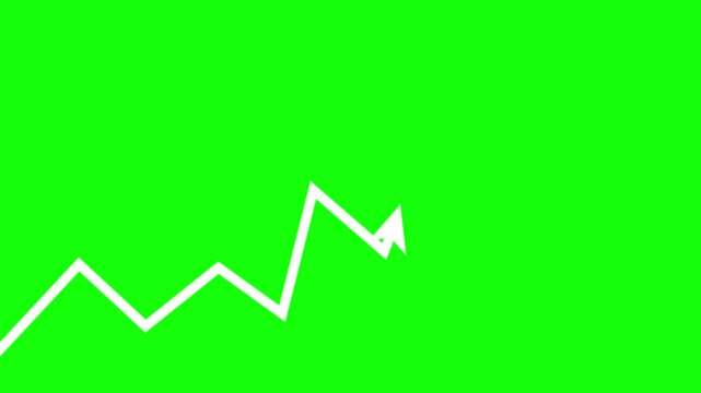 White arrow showing a downtrend directional movement on a green screen background
