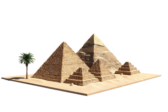 Giza pyramids model isolated on a white background png ai generated